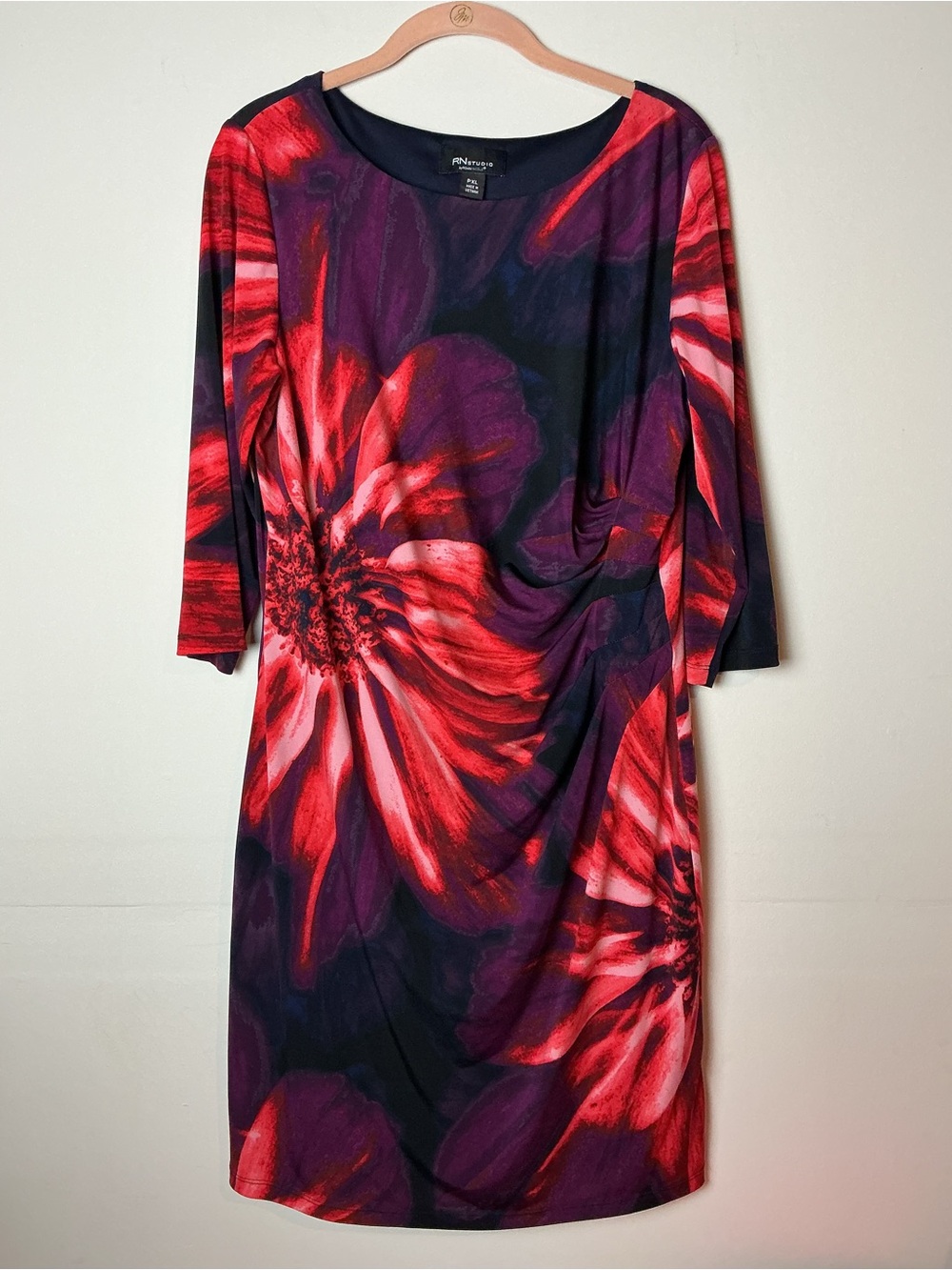 RN Studio Floral Ruched Sheath Dress Size PXL